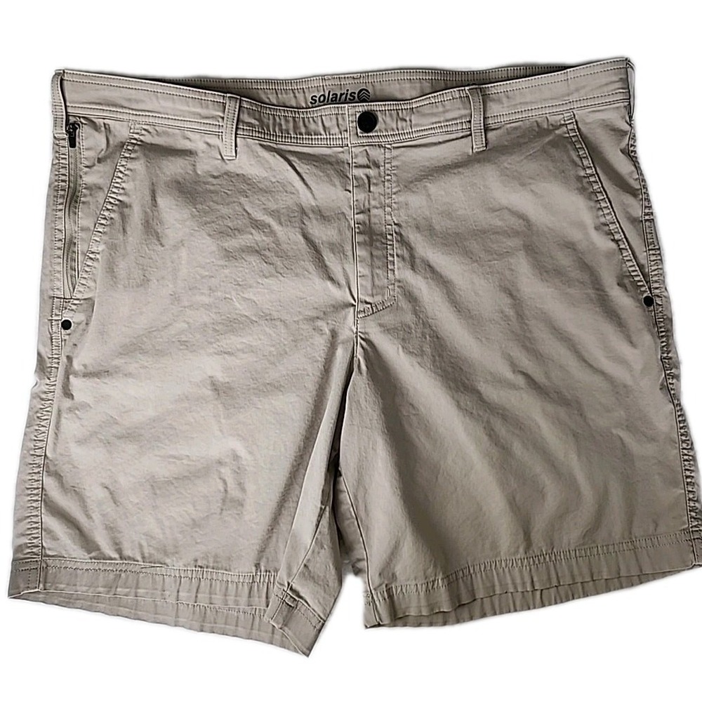 SOLARIS‎ OUTDOOR Men's 42W/8L Tan Chino Shorts Stretch Wicking Light Zip-Pockets